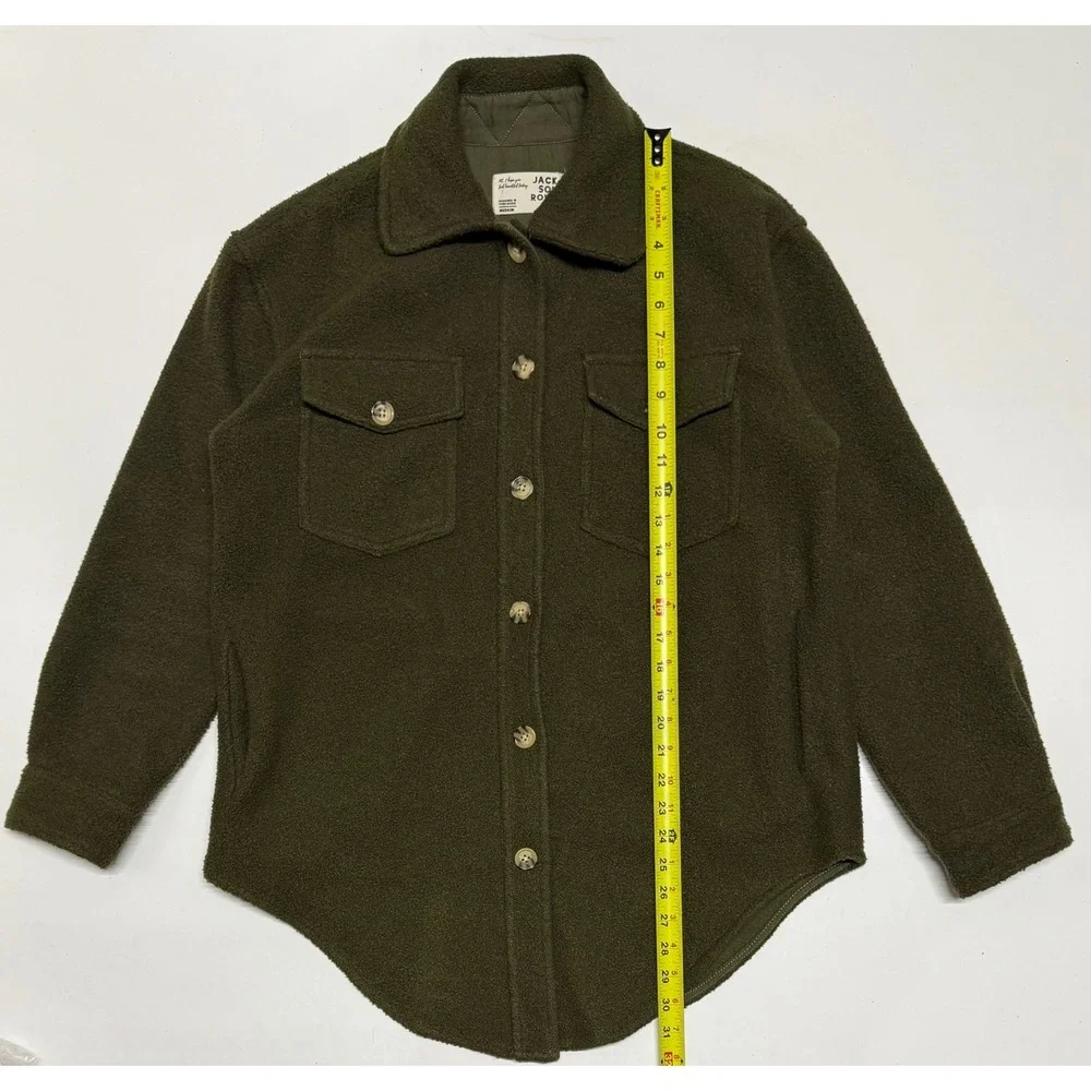 Jackson Rowe Olive Green Sherpa Fleece Shacket Button Front Shirt Jacket Medium